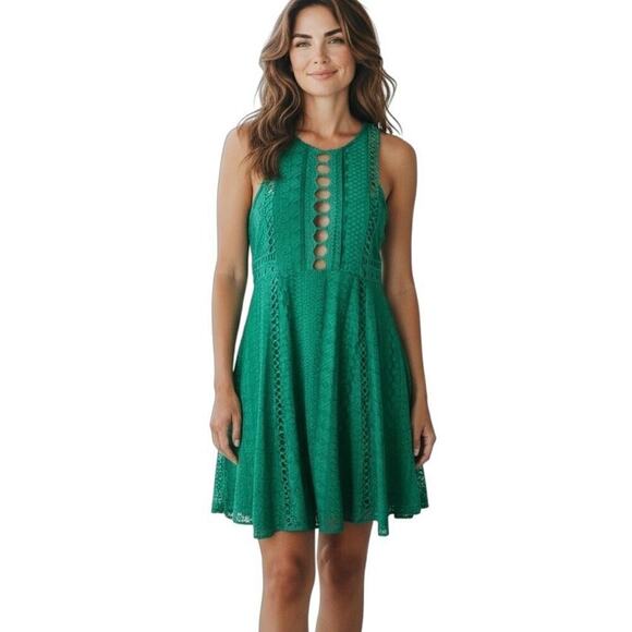 Free People Dresses & Skirts - Free People Women Wherever You Go Mini Dress 0 Green Sleeveless Cut Outs Lace